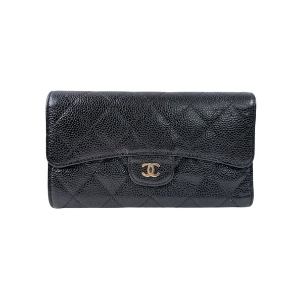 CHANEL Handbags - Chanel Classic Quilted Caviar Leather Black Long Wallet
